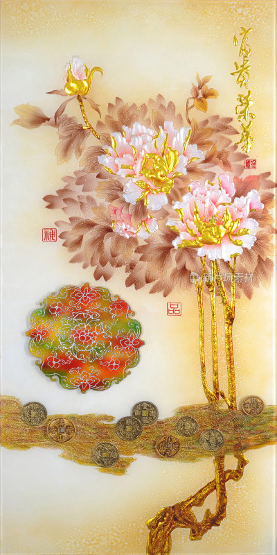 富贵荣华牡丹屏风背景