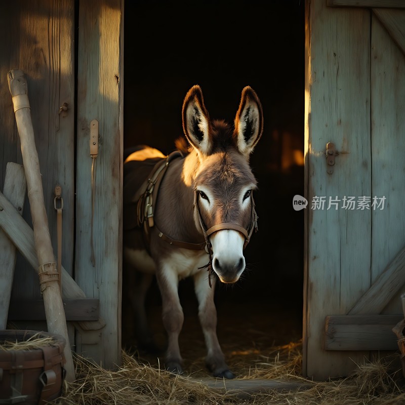 阳光下的驴子探出头