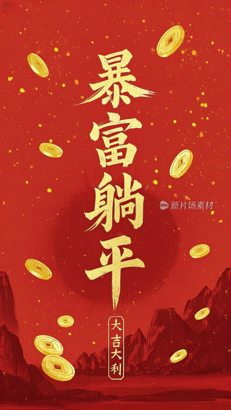 暴富躺平大吉大利发财壁纸国风国潮壁纸