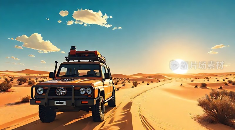 沙漠探险之旅越野车穿越金色沙丘
