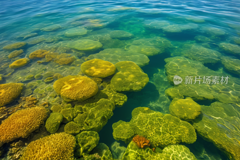 水中有许多不同类型的珊瑚高清背景图片