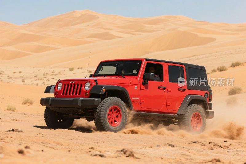 红色越野车驰骋沙漠