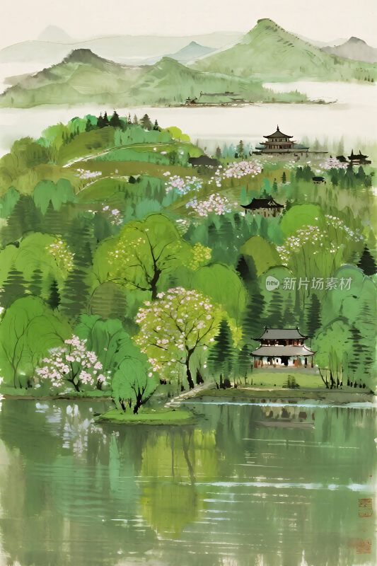 山水古韵风景画