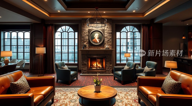 豪华客厅壁炉环绕舒适沙发优雅装饰