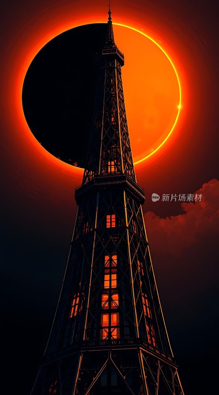 巴黎铁塔与日食奇观