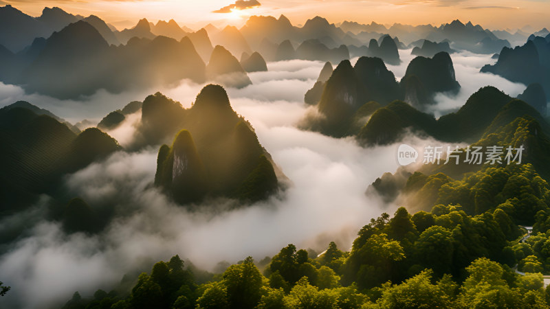 桂林山水照片山峰云海群山云雾缭绕自然风景