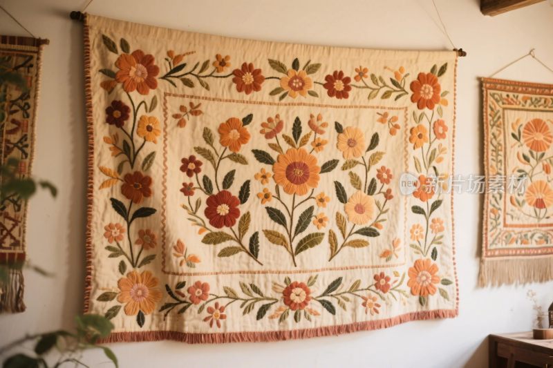 室内花卉刺绣挂毯