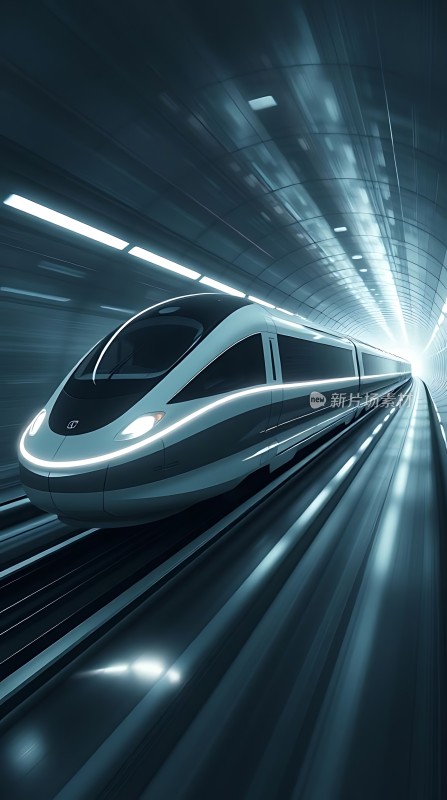 高速列车穿行隧道未来科技感十足