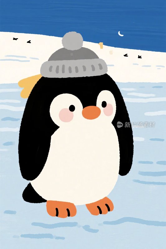 卡通企鹅戴针织帽