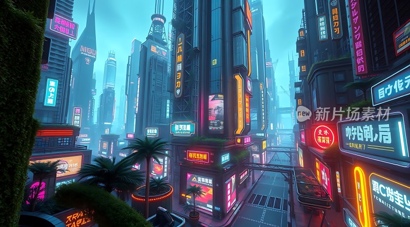 未来都市霓虹夜景