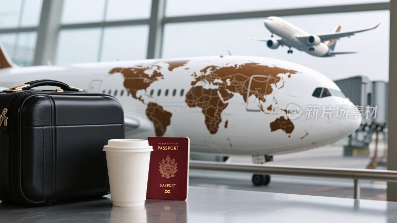 机场旅行登机场景元素