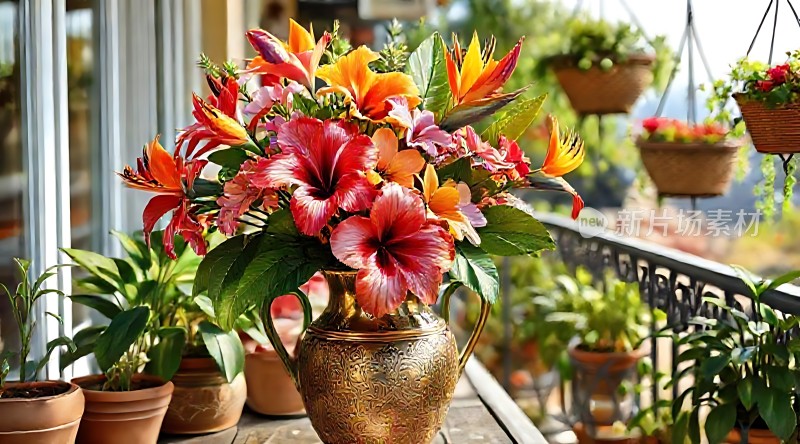 阳台上的花艺展示
