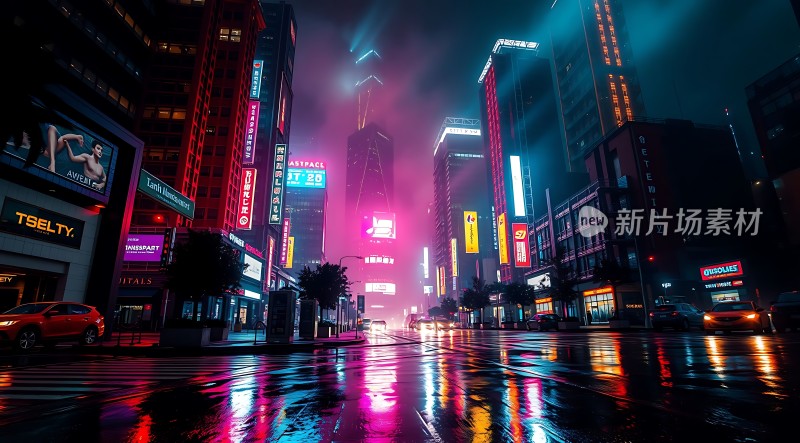 霓虹灯下的繁华都市夜景
