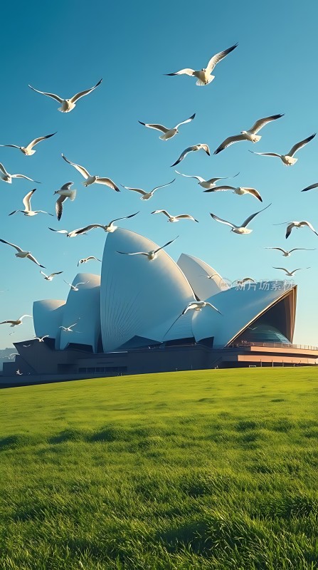 飞翔的海鸥与悉尼歌剧院