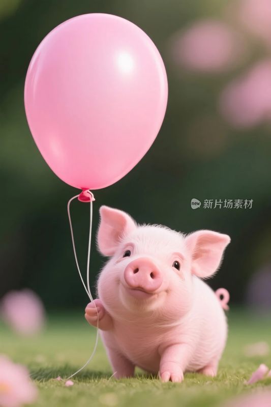 粉色小猪拿气球