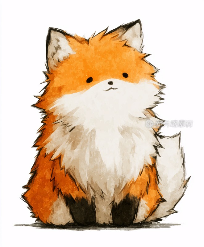 可爱的坐着的小狐狸插画