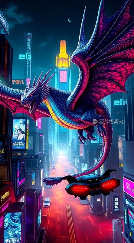 霓虹都市中的巨龙与未来座驾