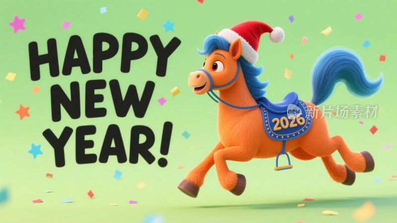 新年卡通小马贺岁插画