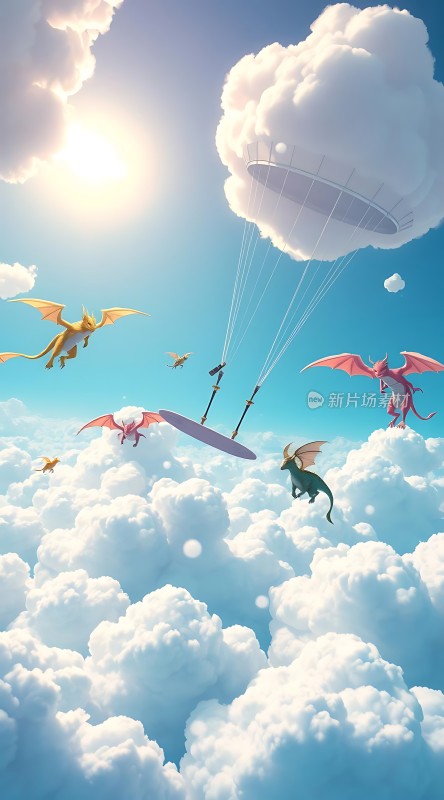 云上冒险龙与热气球