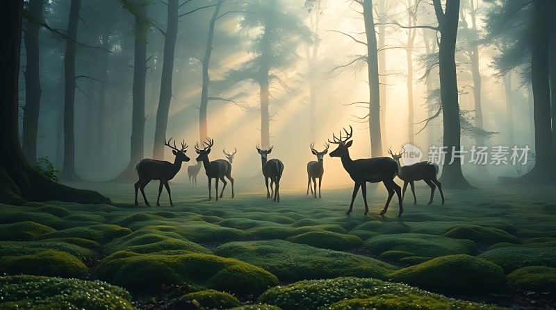 晨光中的鹿影森林