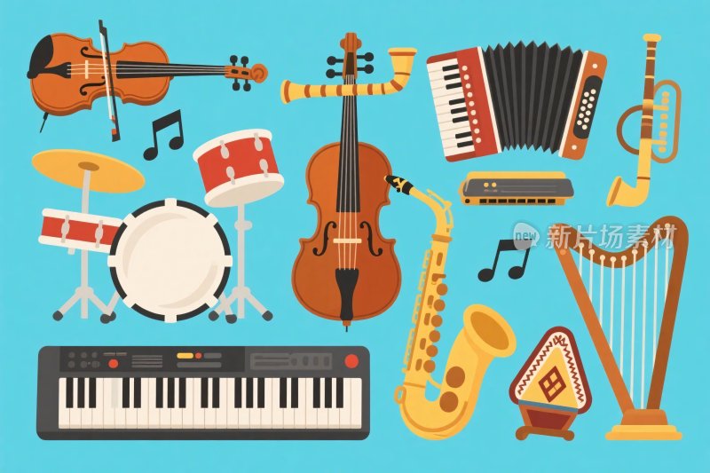 多种乐器插画集合