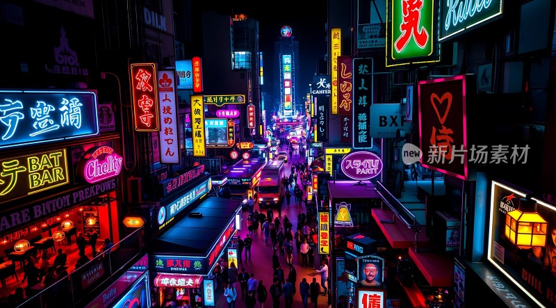 霓虹闪烁夜市繁华