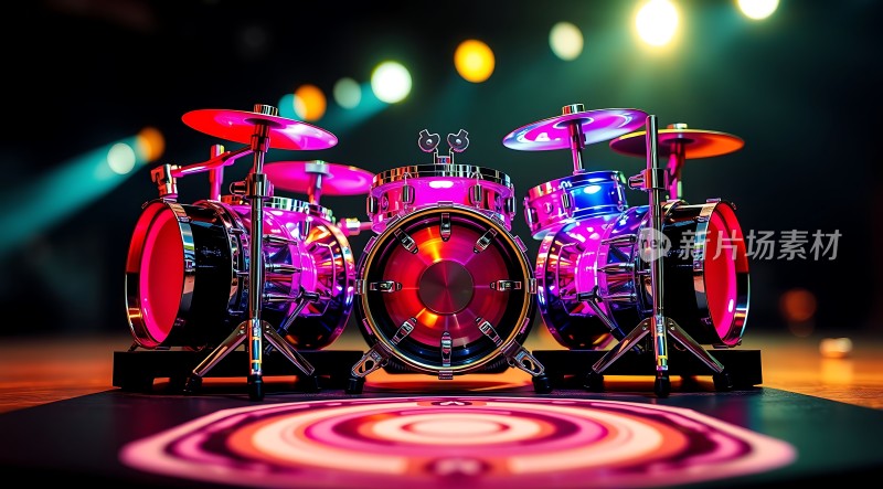 舞台灯光下的炫彩架子鼓