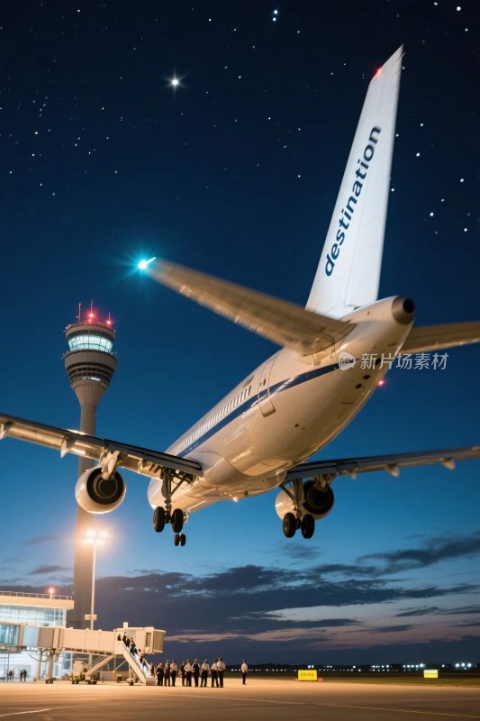 机场夜间飞机降落