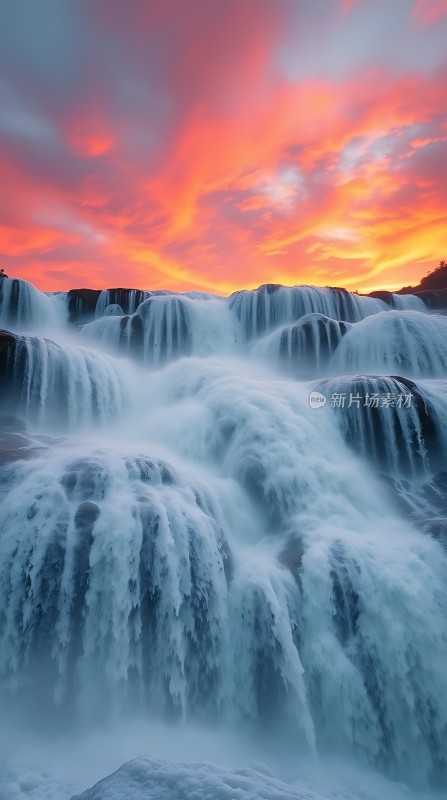 日落下的瀑布奇观