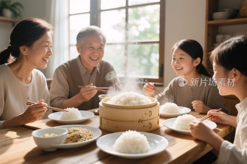家庭围坐用餐温馨场景