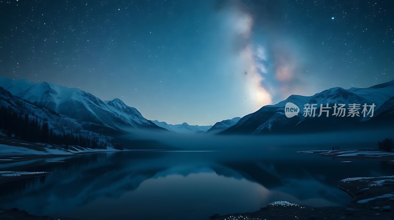 雪山银河映湖畔静谧夜色入眼帘