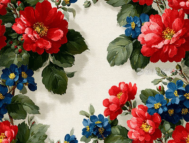 红蓝花卉图案插画
