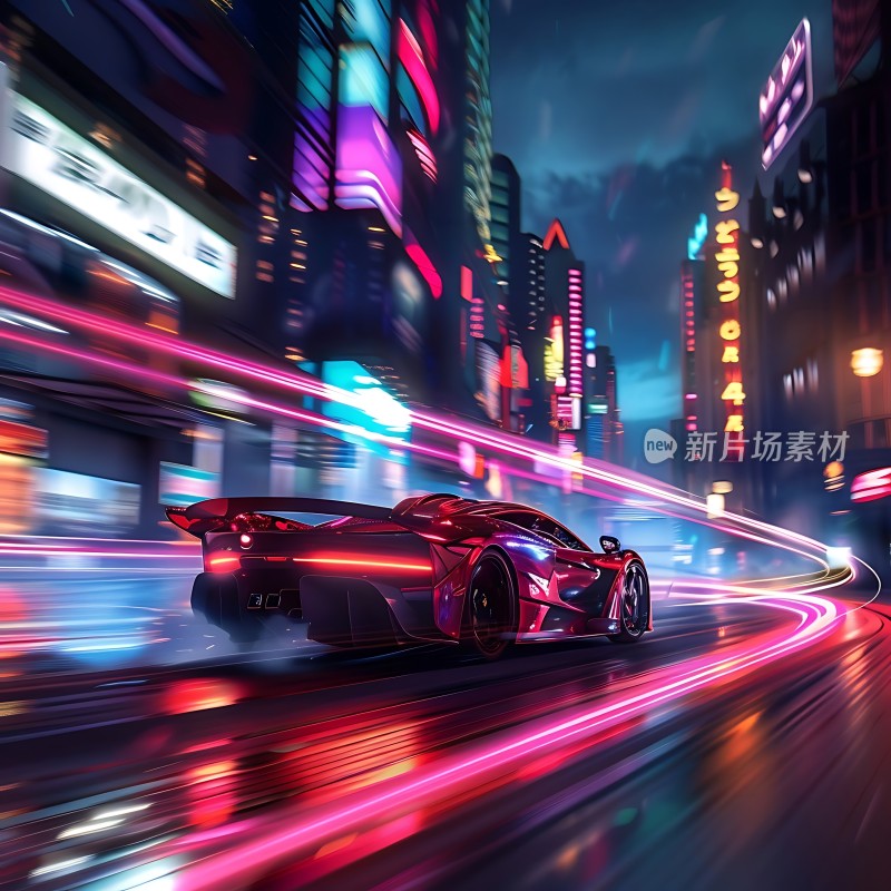 赛博朋克之夜疾驰的未来座驾