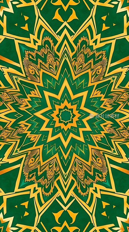 绿色与金色交织的华丽几何图案