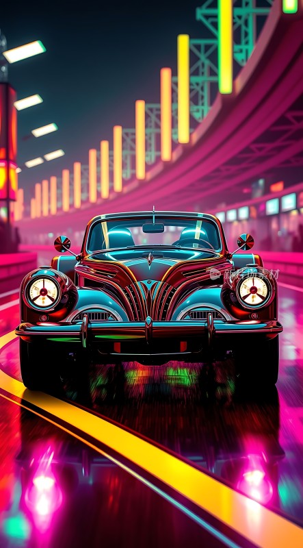 霓虹夜色下的复古座驾