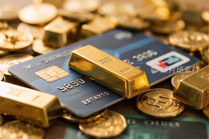 银行卡与黄金财富有元素组合