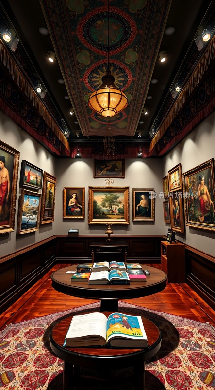 艺术馆内景展示精美画作和装饰细节