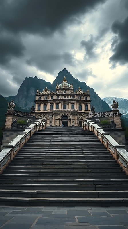 云雾缭绕下的宏伟宫殿