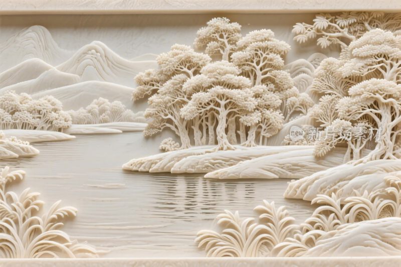 山水风景浮雕插画