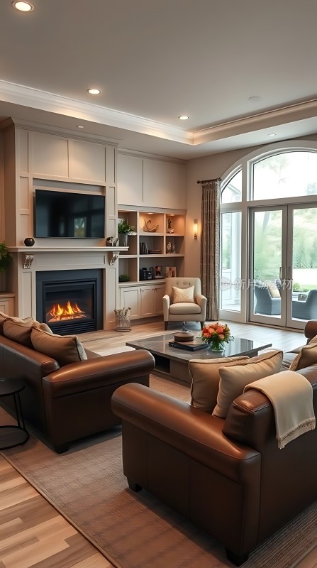 温馨客厅舒适沙发温暖壁炉优雅装饰