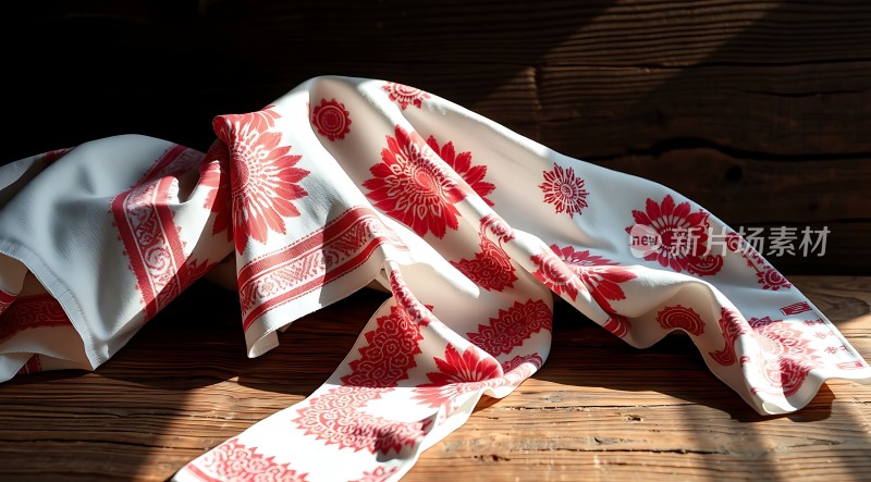 红白印花布料展示