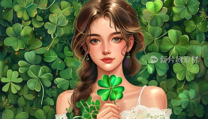 四叶草美女插画