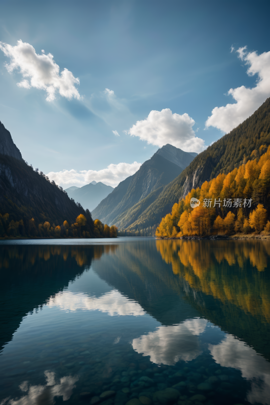 山和树倒映在湖的静水中高清风景图片