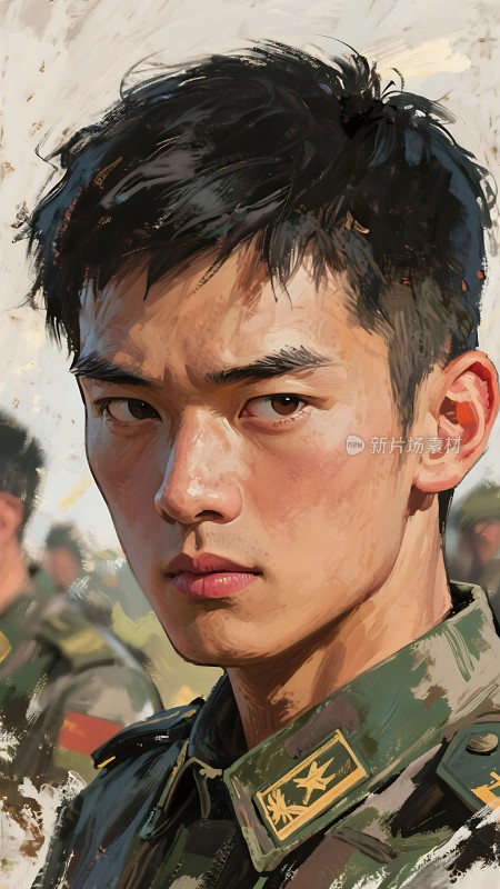 军装男子坚定目光