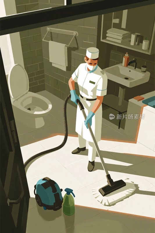 卫生间清洁场景插画