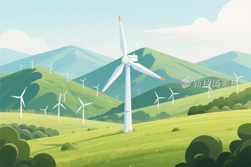 风车风景插画
