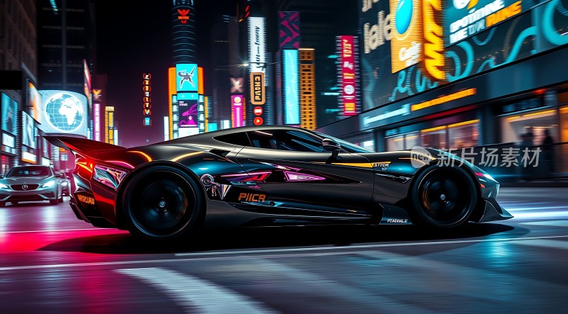 霓虹灯下疾驰的未来座驾