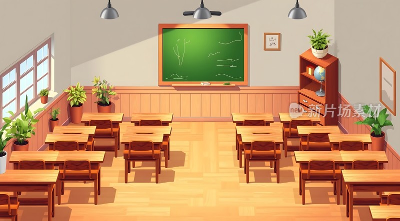 阳光洒满教室绿意盎然的学习空间