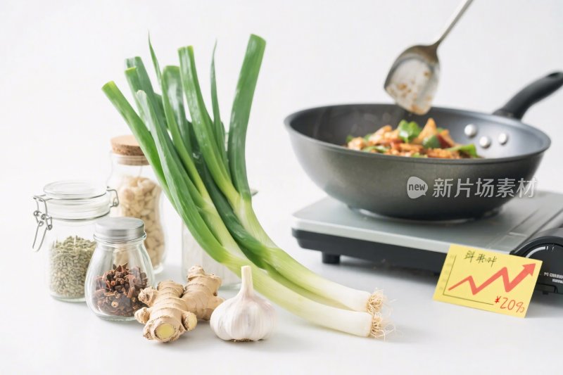 烹饪食材与炒锅场景