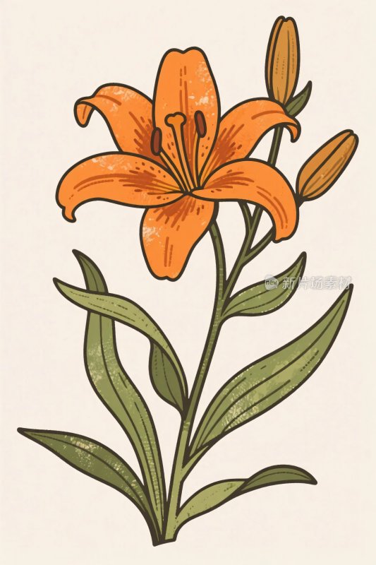 手绘百合花插画